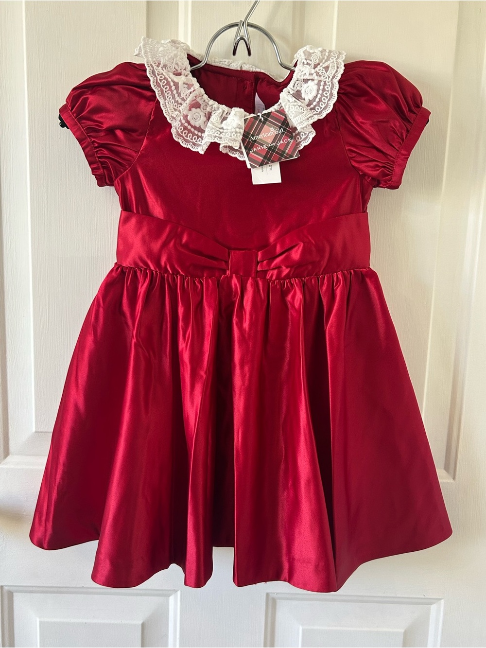 American Girl x Janie and Jack Red Satin Lace Collar Holiday Dress Size 5